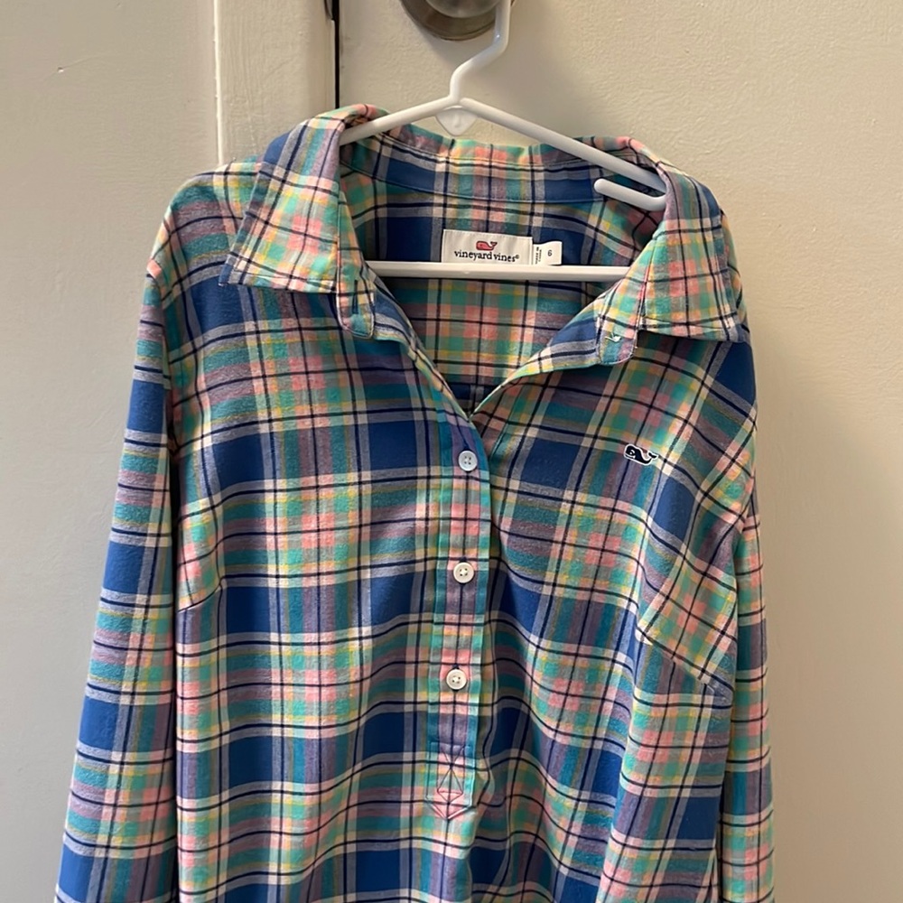 Vineyard vines size 6 boy plaid pastel flannel button down Euc